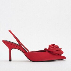 Zara Red Floral Slingback Heels
